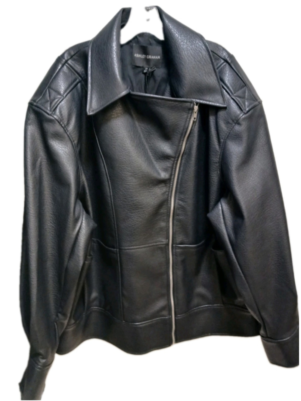 NWT Ashley Graham Womens Faux Leather Midweight Motorcycle Jacket Sz 2X Black